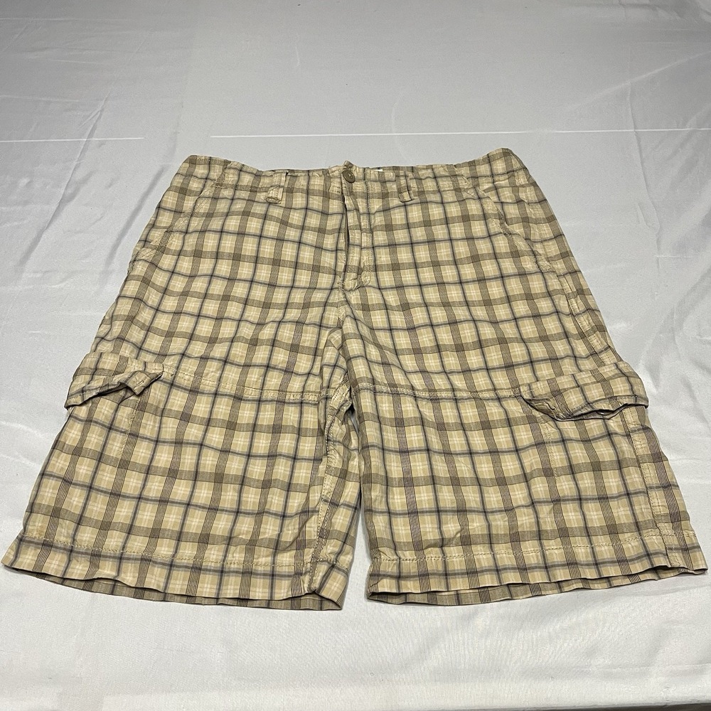 Y2K Aeropostale Plaid Cargo Shorts Mens Size 36 Beige Baggy Skater Preppy Surf